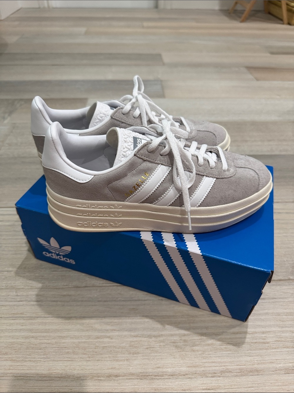 Adidas: Worn Once — Gazelle Platform Sneakers in Light Gray and White Size 8